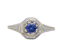 18k Gold .25ct Genuine Natural Sapphire Filigree Art Deco Ring Size 6.5 (#J6406)