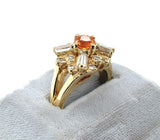 14k Yellow Gold Heavy Mandarin Orange Genuine Natural Garnet Diamond Ring #J6315