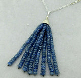 14k White Gold Genuine Natural Diamond and Blue Sapphire Tassel Pendant (#J4682)