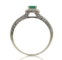 10k White Gold Genuine Natural Emerald Ring with Diamond Halo Size 6.5 (#J6808)