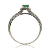 10k White Gold Genuine Natural Emerald Ring with Diamond Halo Size 6.5 (#J6808)