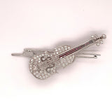 18k White Gold Genuine Natural Diamond and Ruby Violin Viola Brooch Pin (#J4846)