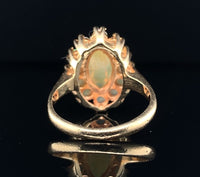14k Yellow Gold Marquise Genuine Natural Opal Ring with Opal Halo (#J5937)