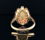 14k Yellow Gold Marquise Genuine Natural Opal Ring with Opal Halo (#J5937)