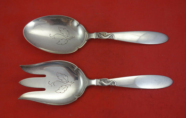 Dolphin by Frigast Sterling Silver Vegetable Serving Set 2pc w/ Pierced Leaves