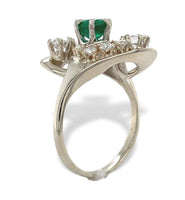 14k White Gold .65ct Genuine Natural Emerald and Diamond Cocktail Ring (#J7164)