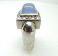 14k White Gold Blue Grey Genuine Natural Chalcedony and Diamond Ring (#J3603)