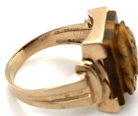 10k Gold Men's Ring w/ Genuine Natural Tiger's Eye Double Warrior Cameo (#J6635)