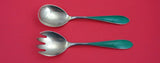 Norwegian Sterling Salad Serving set vermeil green enamel by N. M. Thune 7"