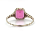 14k White Gold Filigree Ring with Synthetic Lab-Created Ruby Size 6.5 (#J6304)
