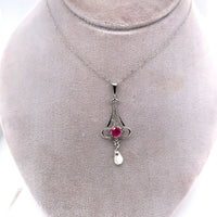 14k White Gold .43ct Ruby Lavaliere Pendant (#J5580)