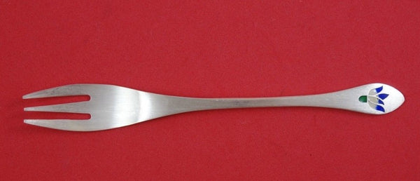 Chinese Sterling Silver Dessert Fork w/ Blue and White Flowers 5 3/4"