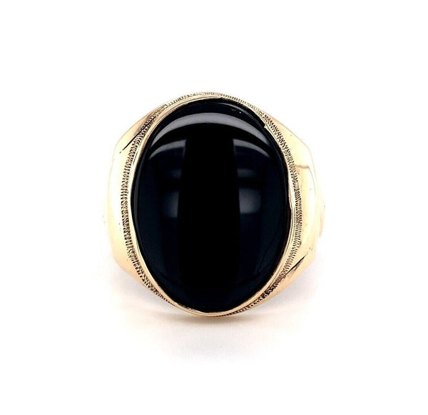 10k Yellow Gold Men's Genuine Natural Black Onyx Ring Jewelry (#J5675)