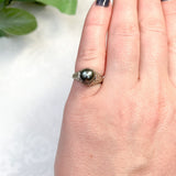 14k White Gold Filigree Deco Style 7.5mm Tahitian Black Pearl Ring 4.25 (#J7564)