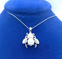 14k White Gold Pearl and Diamond Bee Fly Pendant (#J5206)