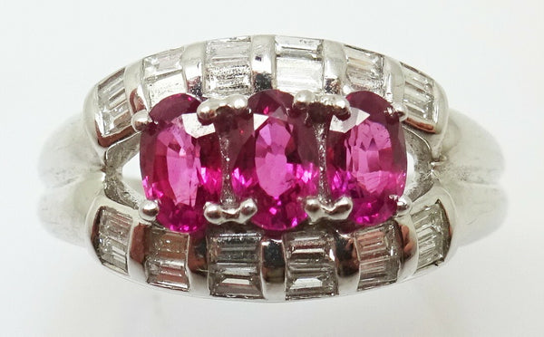 Fine Platinum Genuine Natural Ruby and Diamond Ring (#J3259)