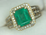 10k Yellow Gold 1.62ct Genuine Natural Emerald and Diamond Ring (#J2604)