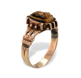 Victorian 10k Rose Gold Genuine Natural Tiger's Eye Quartz Cameo Ring (#J7060)