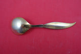 Norwegian Sterling Silver Sugar Spoon vermeil feathered enameled green 5 1/4"