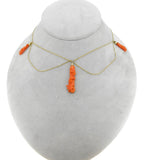 14k Gold Victorian Carved Genuine Natural Coral Festoon Necklace w/Bird (#J2586)