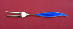 Norwegian Sterling Silver Pickle Fork vermeil feathered enameled blue 5 1/4"