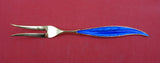 Norwegian Sterling Silver Pickle Fork vermeil feathered enameled blue 5 1/4"