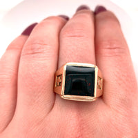 10k Yellow Gold Men's Square Genuine Natural Bloodstone Ring Jewelry (#J5676)