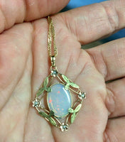 10k Yellow Gold Victorian 3.73 Carat Opal Lavaliere Pendant (#J5316)