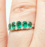 Very Fine Platinum Genuine Natural Emerald Diamond Ring (#J147)