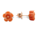 14k Rose Gold Carved Genuine Natural Coral Flower Stud Earrings (#J7352)