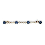 14k Yellow Gold with Platinum Top Montana Sapphire and Pearl Pin (#J6878)