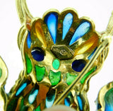 Genuine Natural 18k Yellow Gold Plique-A-Jour Enamel Owl Pin (#J1724)