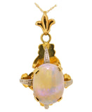 Vintage 18k Oval Genuine Natural Opal with 14k Chain (#J3908)