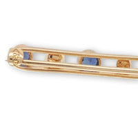 14k Yellow Gold Montana Sapphire and Pearl Bar Pin Signed Jewelry (#J7044)