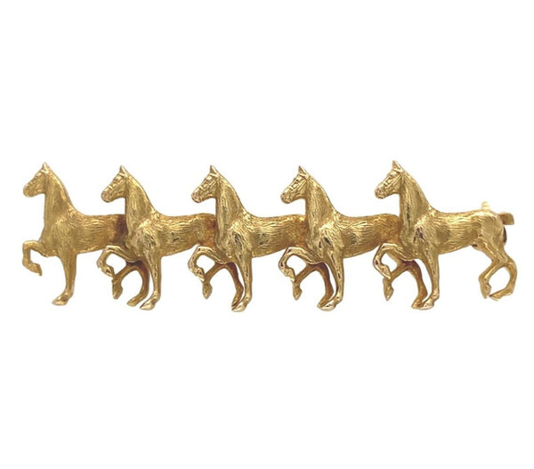 10k Yellow Gold Bar Pin with Five Horses Jewelry (#J7042)