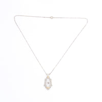 10k Gold Filigree Genuine Natural Rock Crystal Quartz Diamond Pendant (#J6655)
