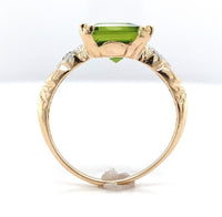10k Gold Vintage 3.48 Carat Emerald Cut Genuine Natural Peridot Ring (#J6552)