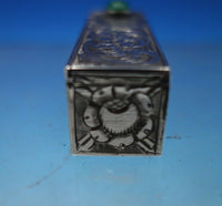 .800 Silver Lipstick Case w/ Green Onyx and Mirror Hand Engraved 2 1/4" (#6809)