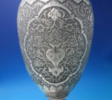 Middle Eastern Persian .84 Silver Vase Hand Chased Engraved Flowers Birds #6296