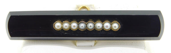 Gold Filled Carved Onyx Bar Pin with Pearls (#J4255)