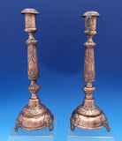 Russian Silver Candlestick Pair with Swags Ribbons Copper Plated (#8300)
