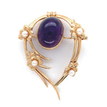 18k Yellow Gold Swedish Amethyst and Seed Pearl Flower Pin Jewelry (#J6250)