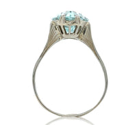 18k White Gold Filigree Ring w/Specialty Cut Genuine Natural Aquamarine (#J6611)