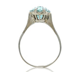 18k White Gold Filigree Ring w/Specialty Cut Genuine Natural Aquamarine (#J6611)