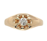 14k Yellow Gold Men's Belcher Ring w/European Cut Genuine Natural Diamond #J7398