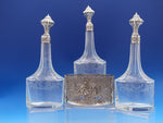 830 Silver Liquor Set 3-pc silver tops and hand engraved bottles Dutch #4344-2