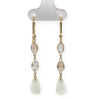 14k Gold Pair of Genuine Natural Moonstone Dangle Briolette Earrings (#J6707)