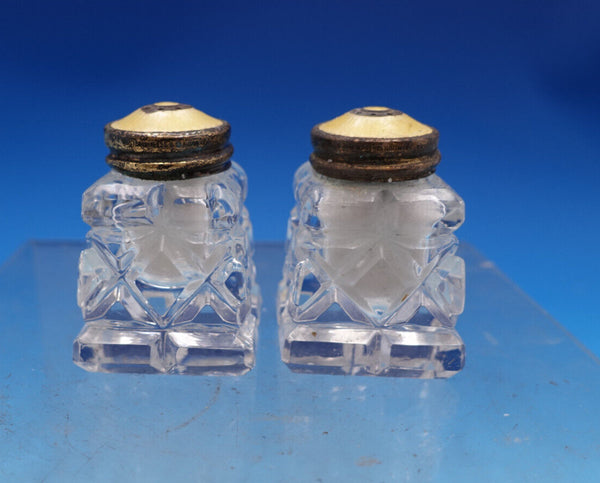 Norwegian Sterling Silver Glass Salt Pepper Shaker Set Yellow Enamel (7437)