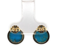14k Gold 6.86 Carat TW Ithaca Peak Blue Genuine Turquoise Stud Earrings (#J7138)