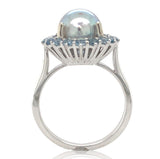 14k White Gold 9mm Blue Akoya Pearl and Aquamarine Ring Size 7 Jewelry (#J7067)
